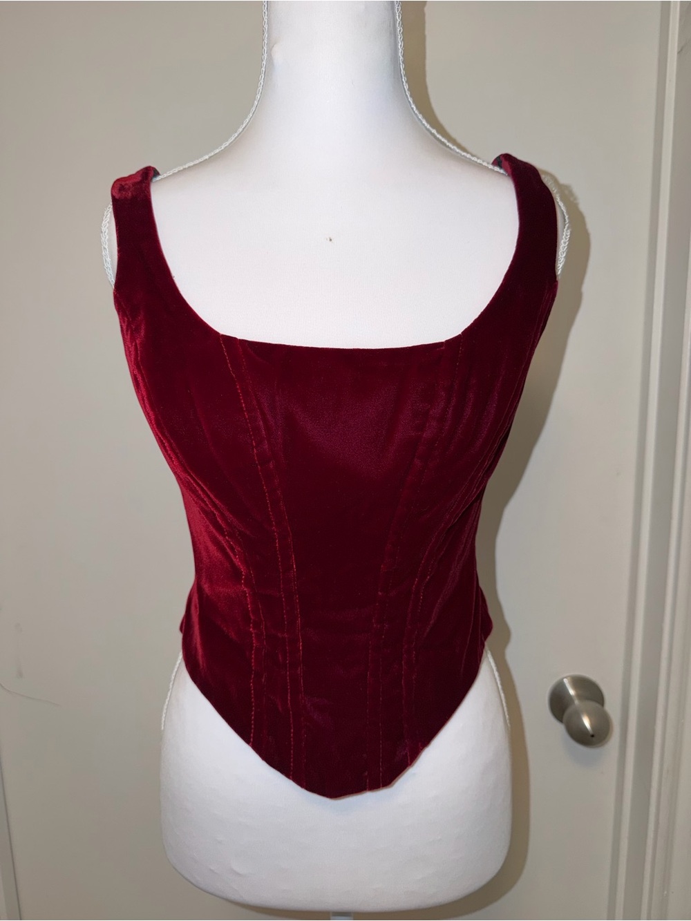 American Vintage Burgundy Velvet Corset Tank Top